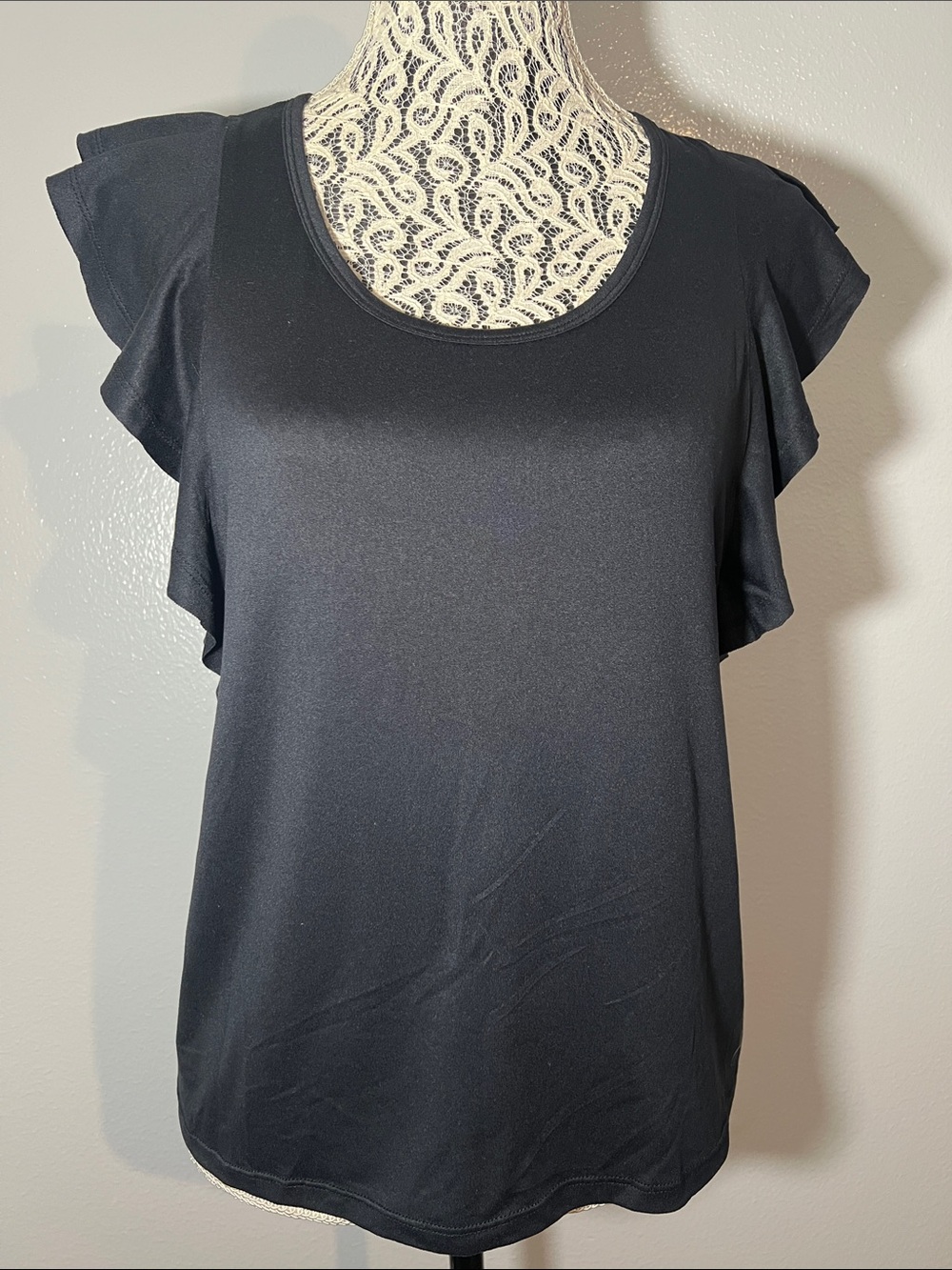 Black Flutter Sleeve Scoop Neck Top